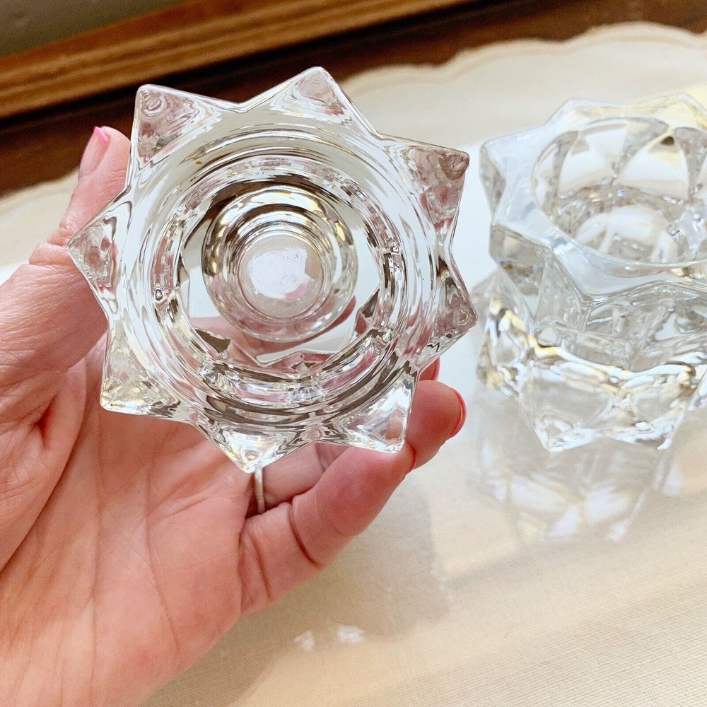 Vintage‎ Heavy Glass Crystal Star Sparkling Candleholder Taper Candle Decorative